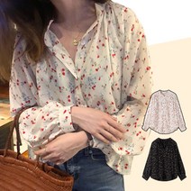 벌룬소매블라우스 러블리 쉬폰 꽃무늬 퍼프 긴팔 봄가을 28032EA