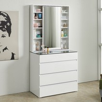 달리빙앤 프레아 4단서랍 강화유리상판(전신거울) 화장대, 화이트