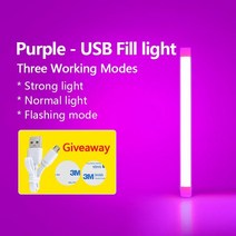 USB LED 필 라이트 핸드 헬드 지팡이 비디오 램프 충전식 조명 콘서트 조정 가능한 플래시 셀카 색상 블랙/화이트/레드, 05 Purple_02 32cm