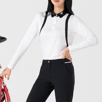 배색 라인 여자 화이트 기능성 골프 긴팔 카라 티셔츠 1W 필드