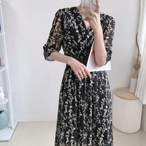 휴양지 원피스 플리츠 신혼 여행 블라우스 쉬폰