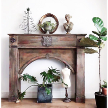프렌치 엔틱 빈티지 벽난로 콘솔, 브라운