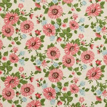 엔조이퀼트 대폭 린넨 프린트 원단 빈티지 내츄럴 플라워, 미니해바라기-화이트핑크