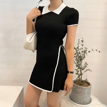 베이시코 / 화이트 삥줄배색 카라 니트원피스
