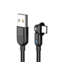 180도 회전 LED 고속충전 데이터전송 케이블 C타입 라이트닝8핀 마이크로5핀 0.5m 1m 2m, 블랙