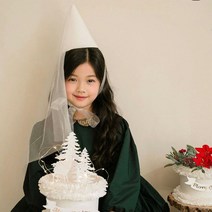 여아 여신 드레스 파티 햇 고깔 쉬폰모자 헤어밴드 왕관, 레드