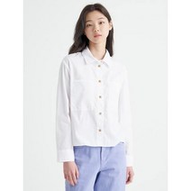 [빈폴레이디스] 화이트 코튼 솔리드 크롭 오버핏 셔츠 (BF2864C031)