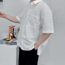 남자 오버핏 링클 시어서커 민트색 크림색 반팔 셔츠
