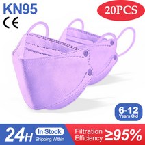 20-100Pcs KN95 마스크 어린이 FPP2 한국어 물고기 블랙 kf94 N95 일회용 입 키즈 보이 ffp2mask mascarilla fpp2 homologada, 06 Child-Purple-20pcs