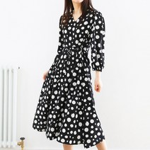 프롬코 여성 7부 퍼프 땡땡이 롱 원피스