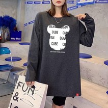 CUBE 여성 오버핏 기모 롱 티셔츠 옆트임 루즈핏 박시 빅사이즈 롱티셔츠