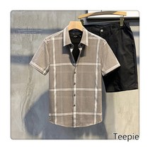 티피/Teepie 체크 반팔 셔츠 여름 슬림 셔츠 남성 비즈니스 캐주얼 칼라 톱