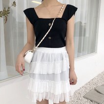 [DSM] 니트 여자 라인 쫀쫀 스퀘어넥 민소매 반팔티