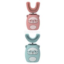 SJSHOP 키즈 전동 칫솔 U자형 칫솔 치아 클리너 핑크 8~15세+아이 전동 칫솔 U자형 칫솔 치아 클리너 블루 2~7세, 67 x 139mm, 핑크+블루, 실리콘