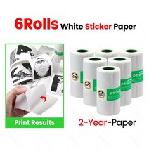 포토 프린터 라벨 Peripage A6 A8 P1 미니 포토 프린터 용지 롤 58mm 감열지 57x30MM 흰색 선물 DIY 스티커, 20 2 Year Sticker 6Roll