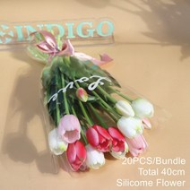 PCS 꽃 실리콘 노란색 튤립 꽃다발 리얼 터치 칼라 홈 부활절 선물 인공 결혼식-인디고, [01] pcs Poly Bag, [23]  piece per bunch