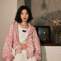 크롭 후리스 특대 후드 여성 빈티지 지퍼 탑 귀여운 재킷