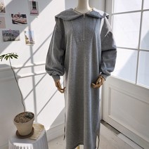 하이데일리 캐주얼 다이마루 베이직 빅사이즈 루즈핏 면 긴팔 툴립 카라 롱원피스
