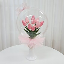 튤립 꽃풍선 레터링풍선 졸업 생일 풍선꽃다발, 튤립꽃다발 핑크, 원형화분형, 추가상품없음