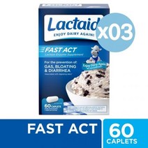 Lactaid 락타이드 락토스 인톨러런스 캐플릿 가스+인플로트+다이어리어 60정 3팩 Fast Act Lactose Intolerance Caplets
