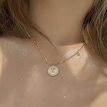 다왕 ZNT021 블링 동전속 장미 골드 언발 목걸이 [써지컬스틸] 선물상자증정 파우치증정 클립 사슬 체인 큐빅