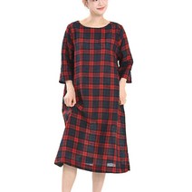 DH3405 타탄체크 린넨 루즈핏 원피스 마체크고인치