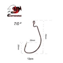 ESFISHING-오프셋 후크 탄소강 낚시 크랭크 가시 부드러운 미끼용, No 7-12pcs