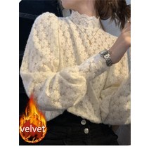 하이넥블라우스 셔츠 가을 겨울 가을 겨울 메쉬 터틀 레이스 의