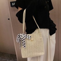 여성 데일리 스카프 숄더 가방 가벼운 라탄 백 크림 여자 대학생 쇼퍼백 숄더백 여름