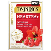 Twinings Superblend 하트티 비타민 B1 함유 라즈베리 히비스커스 허브티 카페인 무함유 티백 16개 32g(1.12oz)