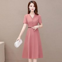 빅사이즈원피스 데님 도트 겨울하객 캐주얼 브이넥 짧은 소매 무릎 길이 a 라인 드레스 플러스 사이즈 4Xl 로브 허리띠