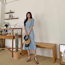 [시크블랙]라미르 스퀘어 데님 버튼원피스