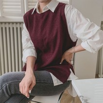 마롱패션 뒷 리본 니트 조끼 베스트 기본 가디건 마롱