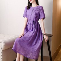 보헤미안 원피스 라운드넥 보라 꽃무늬 자수 휴가 빅사이즈 히피룩 미시룩 휴양지 데일리룩