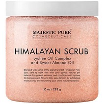 마제스틱 Majestic PURE 히말라야 솔트 바디 스크럽 라이치 오일 함유 각질 제거 및 피부 보습 딥 클렌징 - 283.5g(10온스), 10 Fl Oz(1팩)