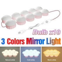 거실 집들이용 무드등 특이한 조명 화장대 LED 메이크업 거울 빛 USB 드레싱 테이블 램프 욕실 밝기 조절 벽 침실 장식, 3 Colors 10 Bulbs, CHINA, 2 years warranty