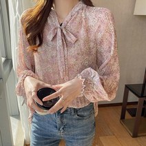 여성 루즈 핏 블라우스 샤랄라 플라워 셔츠 핑크 하늘색 브라우스 꽃무늬 여자 코디
