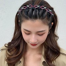 큐빅 집게머리띠 볼륨머리띠 벼머리 앞머리고정 얇은 제니 화관머리띠 여자, 핑크