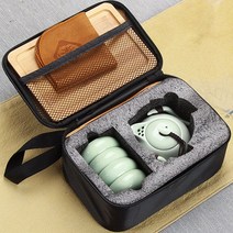 아트미니 휴대용 다기세트 다관 찻잔 이동식 여행용 다도세트, 단일사이즈, 18_연옥색 9종 세트(가죽가방포함)