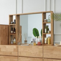 데코라인 로브 원목 수납 화장대 거울 1100, 색상:고무나무