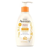 아비노 Aveeno 프로덕트 + 하이드레이트 모이스처라이징 바디 자외선 차단 로션 Spf 60 프리바이오틱 귀리 웨이트 오일 프리 옥시벤존 펌프 355ml