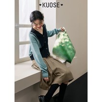 KUOSE 쿠오세 V넥 컬러 블록 얇은 니트 카디건 탑 여성 2023 봄 새로운 프랑스 스타일의 스웨터 겨울