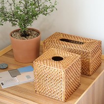 큐스토어 라탄 사각 휴지 티슈 케이스 바구니 보관함 정리함 (2size), 1개, 02_직사각형