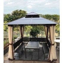 루프탑 야외 바베큐 조립식 원두막 파고라 쉼터 정자, 2.6x2.6m 모기장커튼