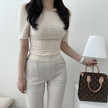 VANANA2 국내생산 여성 엠보 슬림 쫀쫀 스판 투웨이 반팔 티셔츠