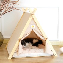 퍼플펫 뉴원목 강아지 하우스 고양이 숨숨집 텐트 침대 애견 집, 베이지