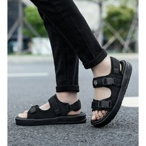 빅 사이즈 신제품 남성 샌들 미끄럼 방지 여름 슬리퍼 아웃도어 비치 캐주얼 신발, Black+42