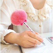 사콕스 롤리팝볼펜 귀여운 털공볼펜 패브릭, 1개, 핑크