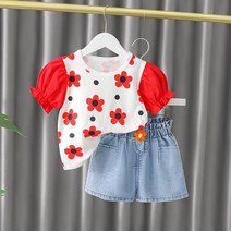 여아 꽃 무늬 반팔 반바지 세트 여름 2살 3살 4살 트렌드 어린이 의류 일상룩 상하복 등하원 의상