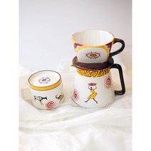 프레스코 도자기 드리퍼 세트(주전자+드리퍼+뚜껑머그) [핸드페인팅 도자기], 주전자+드리퍼+뚜껑머그2개